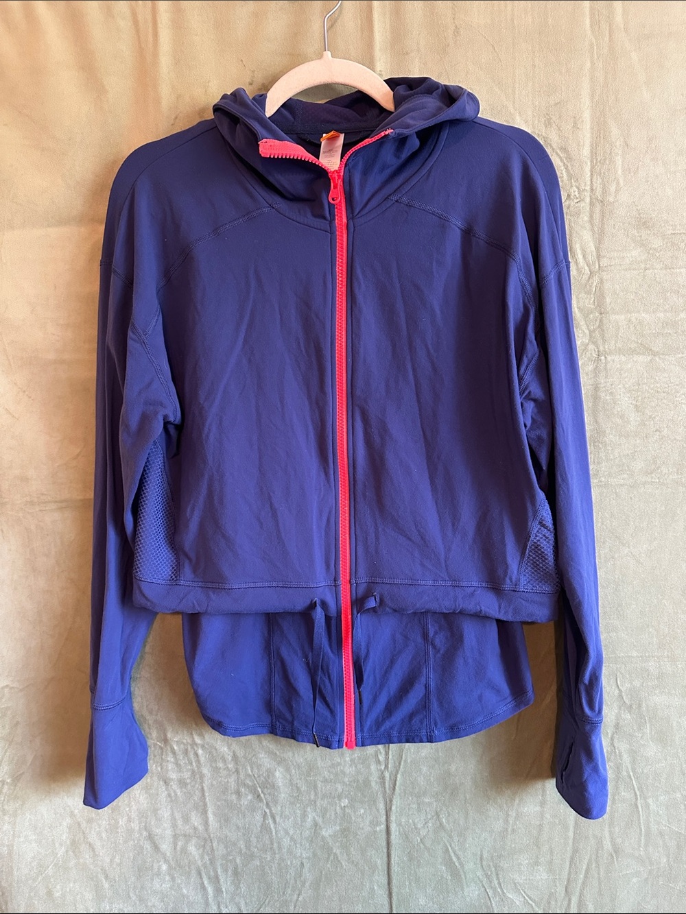 #939 Lucy Navy Hooded Varsity Jacket with Pink Zipper